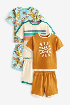 White/Orange/Blue Retro Print 3 Pack Short Pyjamas (9mths-16yrs)