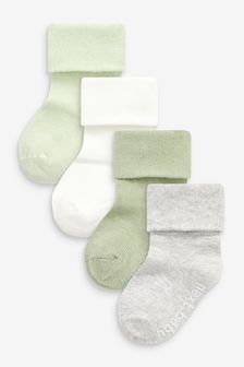 Sage Green Baby 4 Pack Roll Top Socks (0mths-2yrs)