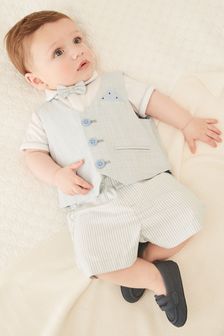 Blue Baby Smart Shirt, Waistcoat, Shorts And Bow Tie Set 4 Piece (0mths-2yrs)