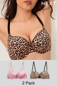 Leopard Print/Pink Push-Up Triple Boost Microfibre Smoothing T-Shirt Bras 2 Pack