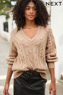 Camel Brown Cable V-Neck Tunic
