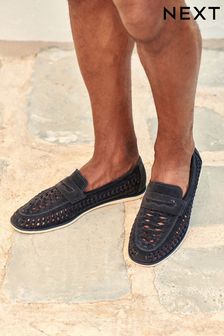 Navy Blue Weave Loafers