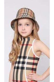 Burberry Kids Girls Check Print Swimsuit In Beige
