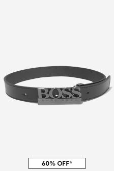 حزام جلد أسود بإبزيم عليه الماركة للأولاد من Boss Kidswear