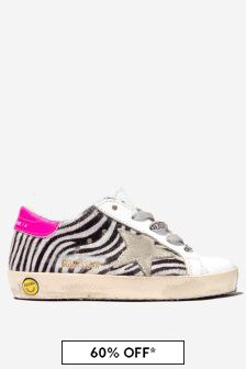 Golden Goose Kids Girls Leather Suede Star Zebra Trainers in White