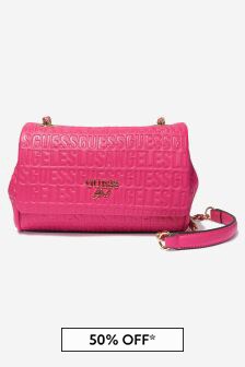 Guess Girls Faux Leather Logo Embossed Cross-Body Bag in Pink