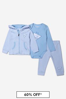 Guess Baby Boys Blue Cotton Tracksuit And Bodysuit Set