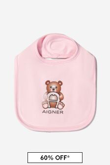 Aigner Baby Girls Pima Cotton Bear Bib in Pink
