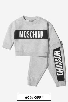 بدلة رياضية قطن رمادي بشعار للأولاد البيبي من Moschino Kids