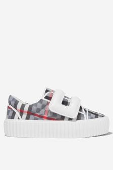 Burberry Kids Unisex Checkerboard Velcro Strap Trainers in Blue