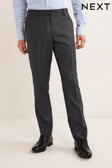 Charcoal Grey Slim Fit Wool Blend Flannel Suit: Trousers