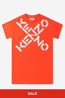 فستان ماكسي قطن عضوي لون طبيعي بشعار للبنات Kenzo من Kenzo Kids