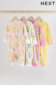 Pink Lemon Baby Two Way Zip Footless 100% Cotton Sleepsuits 4 Pack (0mths-3yrs)