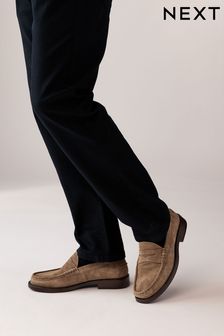 Stone Suede Penny Loafers