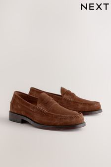 Tan Brown Suede Penny Loafers