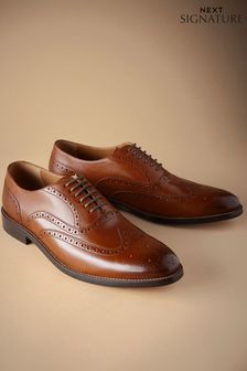 Tan Brown Signature Italian Leather Wingcap Brogue Shoes