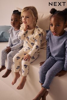 Blue/White Rib Snuggle Pyjamas 3 Pack (9mths-12yrs)