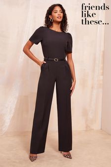 Black Friends Like These Boat Neck Tailored Jumpsuit With Belt Detail