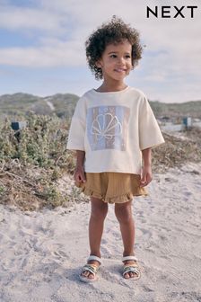 Cream Shell 100% Cotton T-Shirt and Shorts Set (3mths-7yrs)