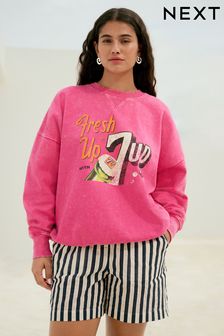Fluro Pink Relaxed Fit License 7up Washed Crewneck Sweatshirt