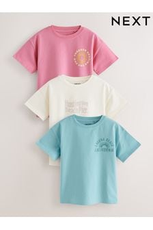 Pink/Blue/White Beach Slogan Oversized T-Shirts 3 Pack (3-16yrs)