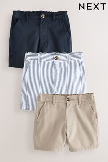 Navy/Stone/Ticking Stripe Chinos Shorts 3 Pack (3mths-7yrs)