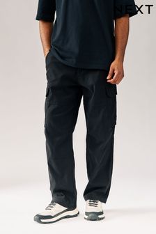 Black Cotton Stretch Cargo Trousers