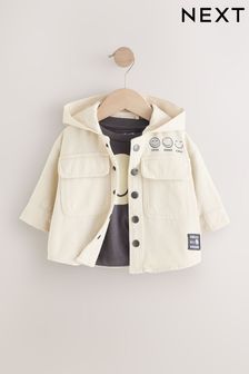 Ecru 100% Cotton Twill Hooded Overshirt and T-Shirt Set (3mths-7yrs)