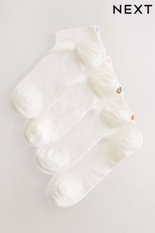 Ecru/Hearts Embroidered Motif Trainers Socks 4 Pack