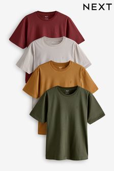 Khaki Green/Putty/Brown/Yellow 100% Cotton T-Shirts 4 Pack