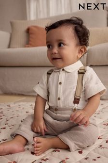Neutral Baby Shirt Trousers and Braces 3 Piece Set (0mths-2yrs)
