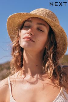 Neutral Flat Top Straw Bucket Hat