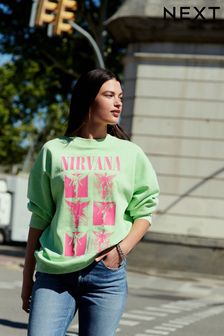 Lime Green License Nirvana Bright Washed Slogan Graphic Sweatshirt