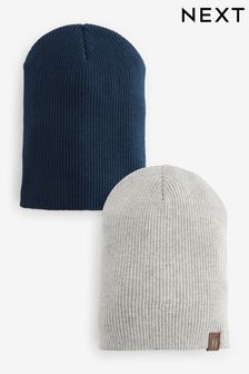 Grey/Navy Beanie 100% Cotton Hats 2 Pack (3mths-10yrs)