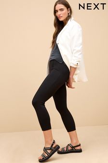 Black High Waist Seam Detail Three Quarter Length Stretch Capri Leggings