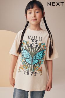 Neutral Oversized Butterfly Graphic 100% Cotton T-Shirt (3-16yrs)