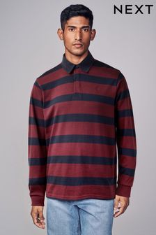 Burgundy Red/Navy Stripe Long Sleeve Rugby Shirt