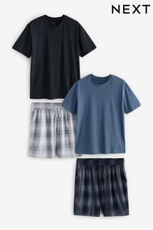 Black/Navy Blue Check Pyjamas Shorts Set 2 Pack