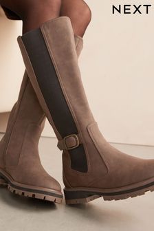 Chocolate Brown Forever Comfort® Knee High Buckle Chelsea Boots