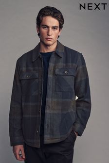 Navy/Brown Borg Lined Check Shacket