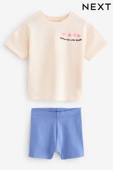 Cream Flower Short Sleeve Top and Shorts Set (3mths-7yrs)