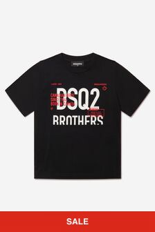 Dsquared2 Kids Boys Slouch Fit Brothers Logo T-Shirt in Black