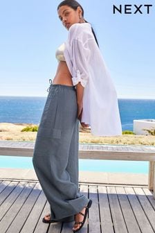 Grey Wide Leg Utility Trousers with Pockets