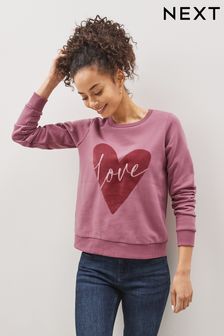 Pink Love Heart Graphic Sweatshirt