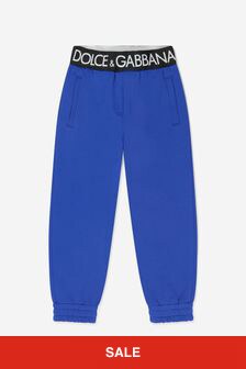 Dolce & Gabbana Kids Boys Logo Waistband Joggers in Blue