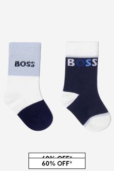 Boss Kidswear Baby Boys Cotton Jacquard Logo Socks 2 Pack in Navy