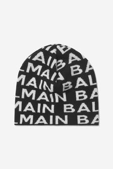 قبعة صوف سوداء بشعار للأطفال من Balmain