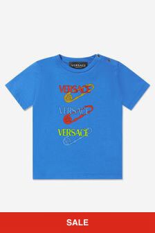 Versace Baby Boys Safety Pin Logo T-Shirt in Blue