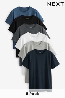 Black/ Slate/ Grey Marl/ White/ Navy/ Blue Essential Cotton T-Shirts 6 Pack