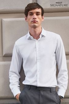 White Signature Textured Single Cuff Shirt With Trim Detail
